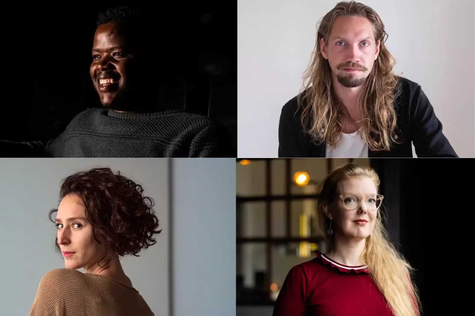 De ISPA-fellows (vanaf linksboven, met de klok mee): Mxolisi Masilela (© Mashudu Phophi), Yannick Noomen (© Mario Spada), Andrea Voets (© Koosje Koolbergen) en Maya Roest (© Khalid Amakran)  